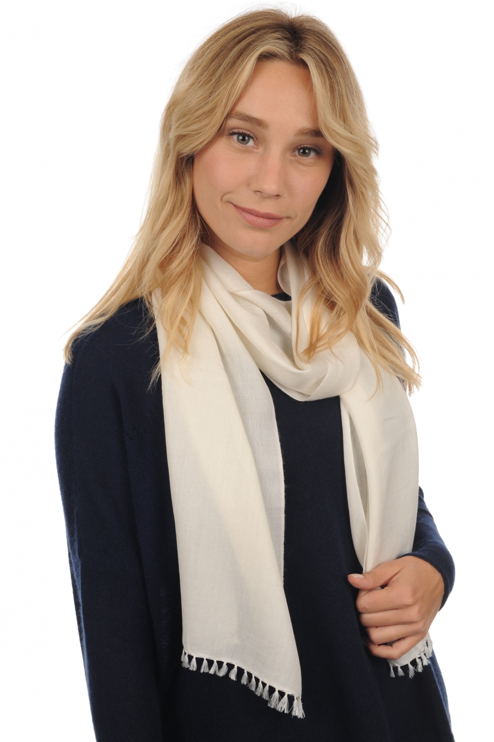 Cashmere & Zijde dames kasjmier sjaals scarva ecru 170x25cm